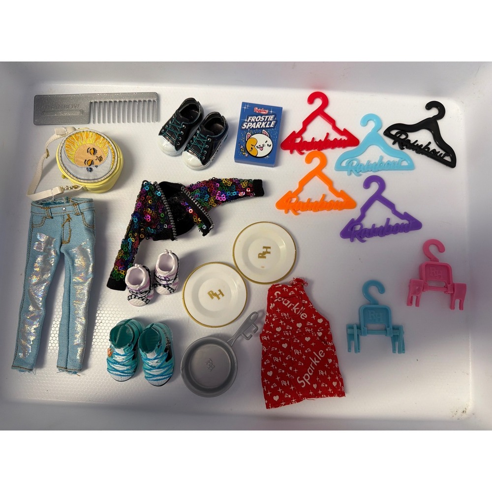 MGA Rainbow High Doll Clothes Accessories Lot Sequin Jacket Jeans‎ Shoes Hangers